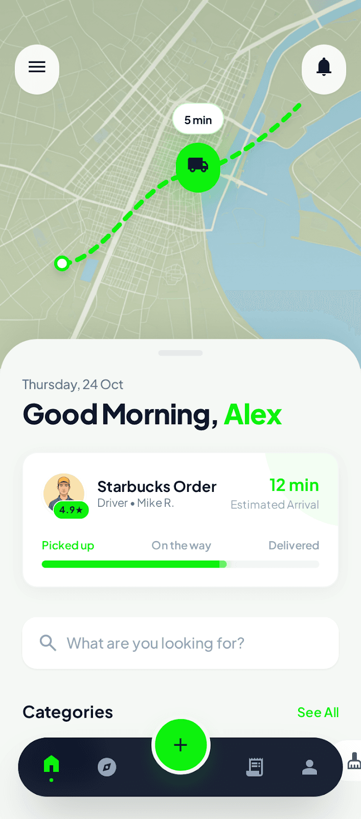 On-demand en delivery service app mockup